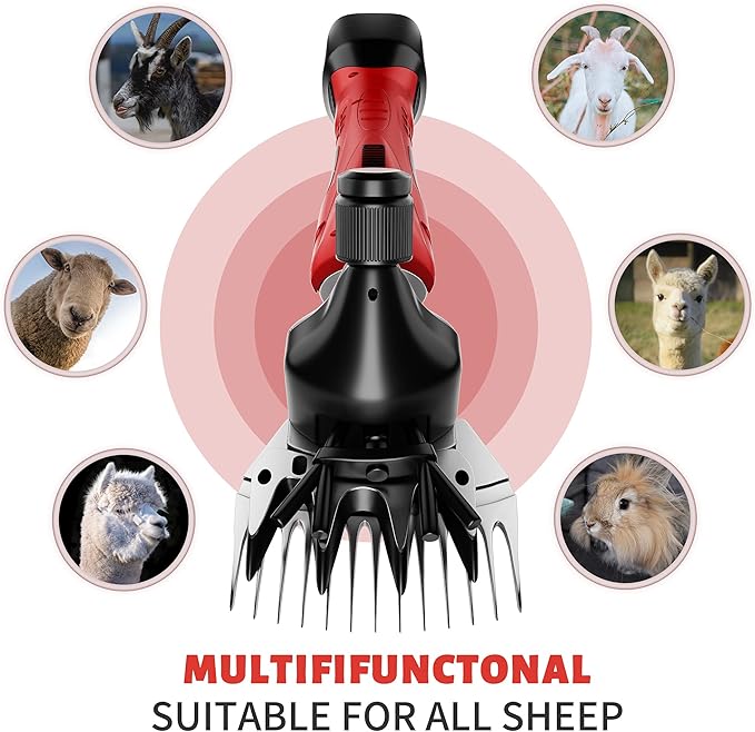 500W Cordless Sheep Shears, Professional Electric Sheep Shearing Clippers with 2 PCS Rechargeable 2 Ah Lithium Battery, Heavy Duty Animal Clippers for Alpacas Goats Cattle Farm Livestock Pet