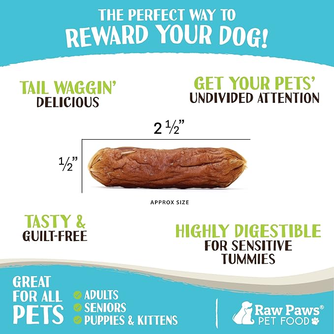 Raw Paws Grain-Free Soft Sausage Treats for Dogs & Cats - Beef Recipe, 6-oz - Beef Sausage Dog Treats, USA Real Beef Dog Treats – Grain-Free Cat Sausage Links, Dog Sausage Links - Puppy Sausage Treats