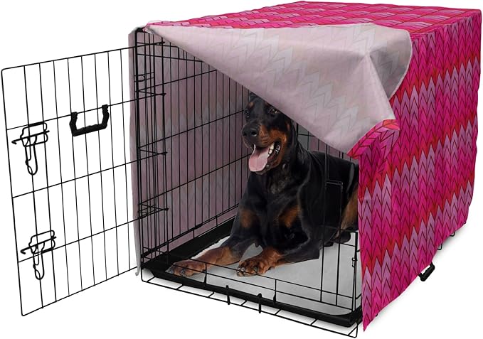 Lunarable Chevron Dog Crate Cover, Surreal Chevron Pattern Geometric Vibrant Colored Ornamental Illustration, Easy to Use Pet Kennel Cover for Medium Large Dogs, 42 Inch, Magenta Red Violet