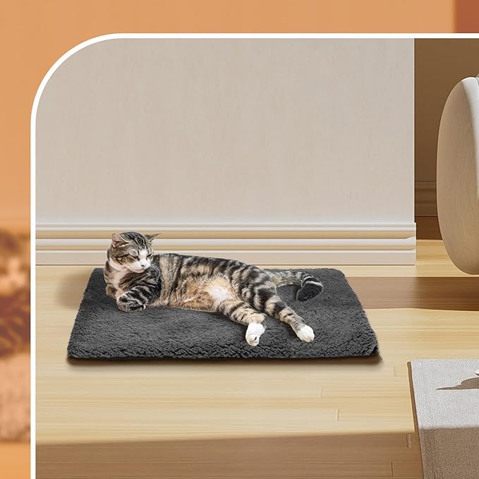 Nobleza Self Heating Cat Bed, Super Soft Thermal Dog Crate Bed Mat for Sleeping, Washable Anti-Slip Self Warming Pet Kennel Pad for Small Medium Cats Dogs Indoor Outdoor (Darkgray, M)