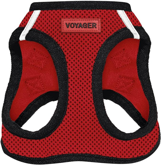 Voyager Step-in Air Dog Harness - All Weather Mesh, Reflective, No Pull Harness for Small, Medium Dogs, Cats - Secure with Hook & Loop Fastener, Buckle, Double D-Rings - Red/Black Trim, XS