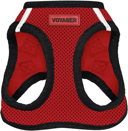 Voyager Step-in Air Dog Harness - All Weather Mesh, Reflective, No Pull Harness for Small, Medium Dogs, Cats - Secure with Hook & Loop Fastener, Buckle, Double D-Rings - Red/Black Trim, S