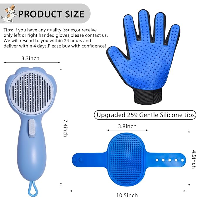 LIONROGE Cat Grooming Glove Brush,Self-Cleaning Slicker Pet Brush for Short and Long Haired Pets,Dog Bath Brush for Shedding and Grooming,Removes Loose Hair and Tangles,Promote Circulation