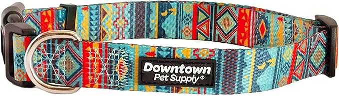 Downtown Pet Supply - Best, Cute & Fancy Dog Collar - Lightweight Adjustable Dog Collar with Quick Buckle & D-Ring - Hand Wash Safe - Tribal - L - Large Dog Collar