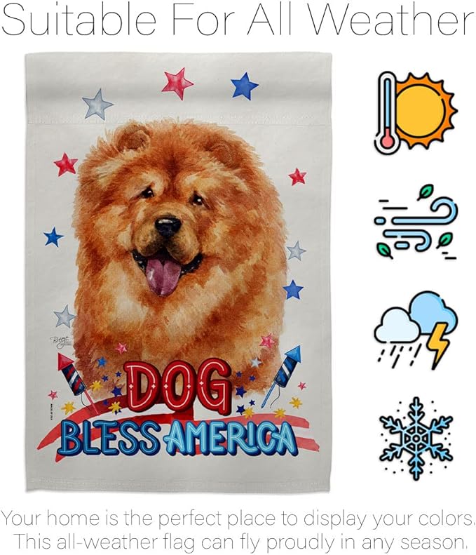 Breeze Decor Patriotic Chow Garden House Flag Set Dog Puppy Spoiled Paw Canine Fur Pet Nature Farm Animal Creature Decoration Banner Small Yard Gift Double-Sided, Made in USA