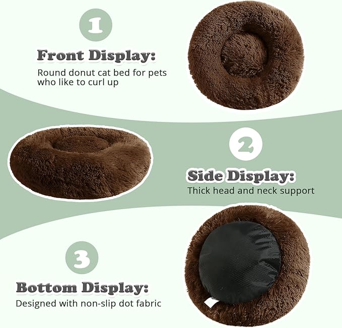 JOLLYVOGUE Dog Beds, Calming Small Dog Bed, Anti-Anxiety Dog Bed for Small Dogs, Fluffy Donut Dog Bed, Cozy Dog Cat Cushion Bed for Small Medium Dogs and Cats (20")