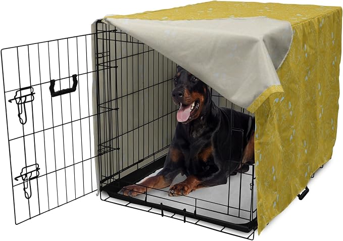 Ambesonne Leaves Dog Crate Cover, Hand Drawn Oak Leaf and Ahorn Trees Sketch Style Illustration, Easy to Use Pet Kennel Cover for Medium Large Dogs, 42 Inch, Earth Yellow Multicolor