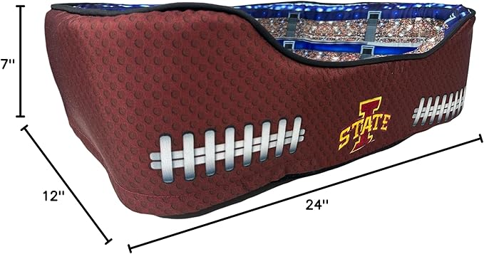 NCAA Iowa State Cyclones Stadium Dog Bed, Pet Pillow Bed for Dogs, Sporty Football Dog Bed and Lounge Cushion
