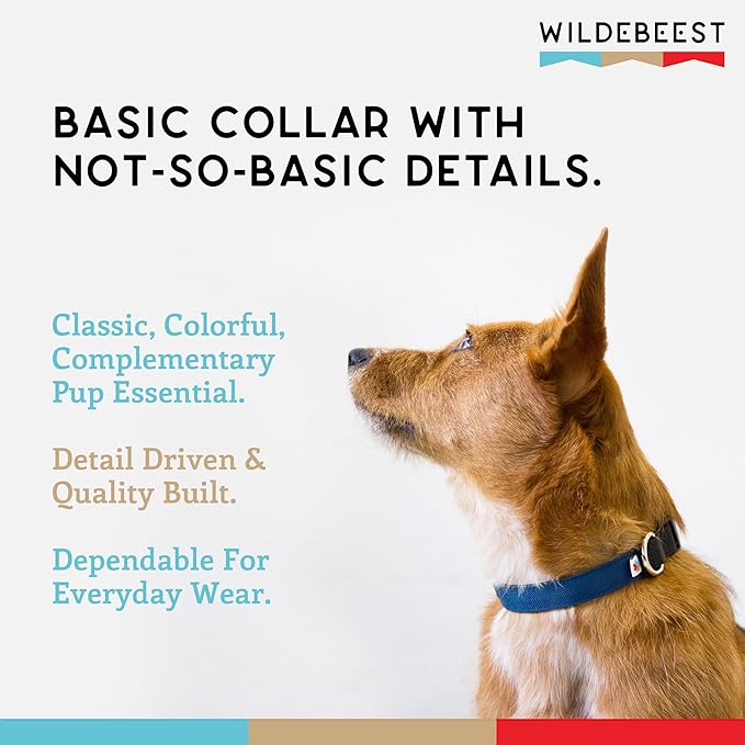 Dog Collar, Lightweight, Heavy Duty Dog Collar with Buckle, Fabric Pet Collar, Breathable & Adjustable Puppy Collar, Dog Collar for Large Dogs (Navy, Large - 14-24 Inch) - Wildebeest