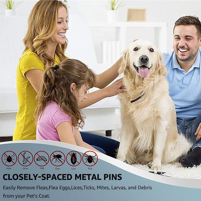 SKYPIA Multipurpose Fine Tooth Grooming Comb - 3 Packs, for Dogs, Cats, Puppies, Kittens, Removes Fleas, Ticks, Lice, Dandruff, and Hair Lice (Blue)