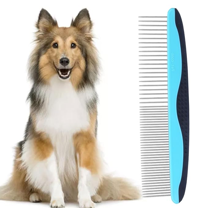 Pet Grooming Dematting Comb with Stainless Steel Teeth Detangling Tool for Knots, Loose Fur Non Slip Handle Comb for Cats Dogs Ideal for Long and Short Hair Pets