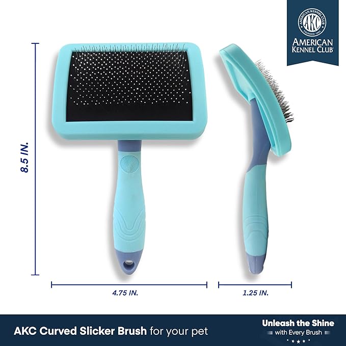 American Kennel Club AKC Deshedding Slicker Brush with Coated Tips for Dogs and Cats, Skin-Friendly Grooming and Deshedding Brush, Removes Loose Hair and Detangles Fur, Suitable for All Breeds