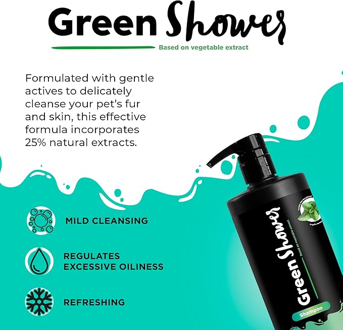 Green Shower Shampoo - Liquid - Oil-Free Solution - Mild Cleansing - Refreshing - Vegetable Extracts - Cruelty-Free (PETA Approved) - Fragrance-Free - Easy Rinse - 500ml/16Fl.oz