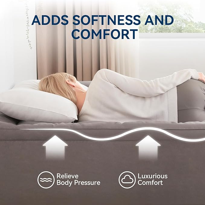 BDEUS Dual Layer 5 Inch Memory Foam Mattress Topper Full Size, 2 Inch Gel Memory Foam Plus 3 Inch 1450 GSM Down Alternative Quilted Pillow Top Mattress Pad Cover,Dark Gray