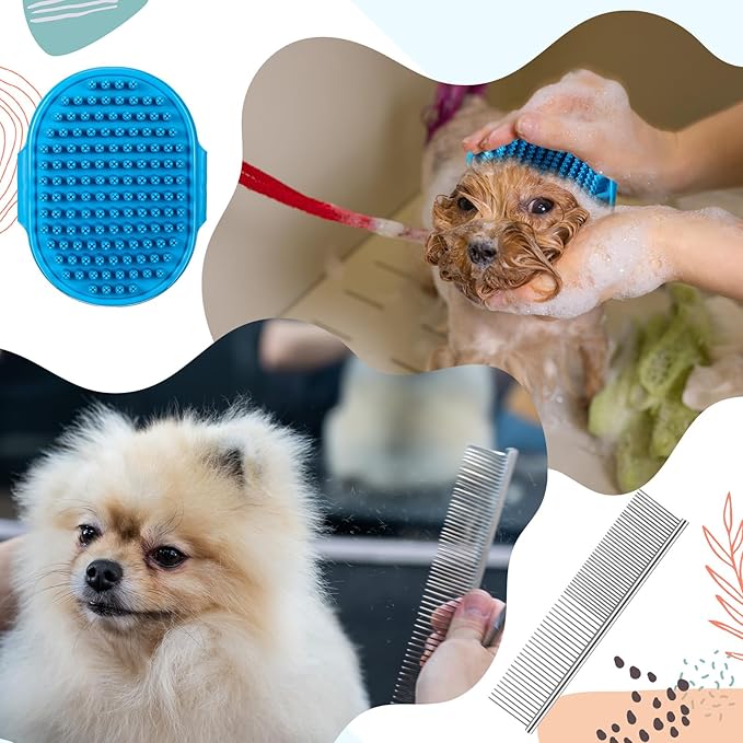 Baderke 6 Pcs Dog Grooming Set with Dog Bathing Leash with Suction Cup, Pin Comb, Straight Comb, Nail Clippers Set, and Bath Brush for Pet Bathing Shower Grooming