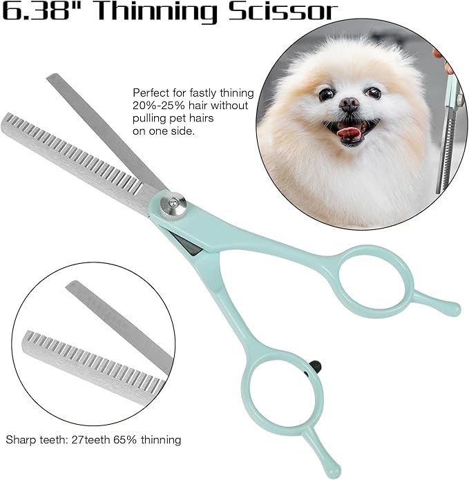 Professional Dog Grooming Scissors Set, 4 in 1 Dog Grooming Scissors Kit, Curved Dog Scissors Pet Thinning Shears, Pet Grooming Supplies, Blue