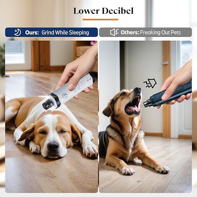 YABIFE Whisper Quiet Dog Nail Grinder, Dog Nail Trimmers Kit for Grooming, Electric Pet Nail File, Dual Lights for Quick Location, 2 Speeds, for Puppy, Small Medium Large Dogs and Cats