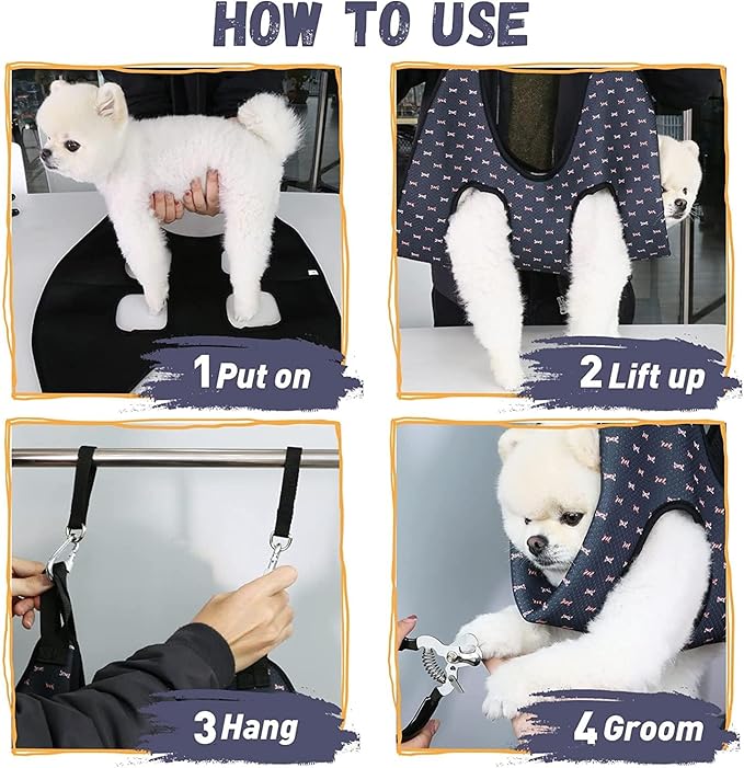 Supet Dog Grooming Hammock Harness for Cats Dogs, Relaxation Pet Grooming Hammock Restraint Dog & Small Animal Leashes Sling for Grooming Helper for Nail Trimming Clipping