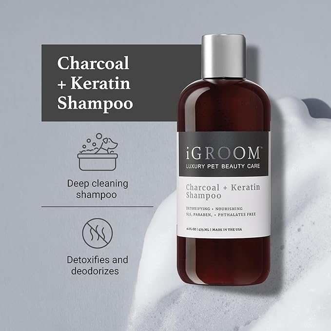 iGroom Charcoal Keratin Dog Shampoo, Luxury Pet Beauty Care, Protect Coat and Skin, Detoxifies with Charcoal, Made in USA, Gallon