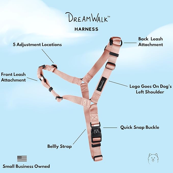 ShawnCo Dream Walk No-Pull Dog Harness- Adjustable, Comfortable, Easy to Use Pet Halter to Help Stop Pulling for Small, Medium and Large Dogs (Rose Gold, S)
