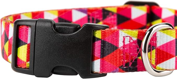 Mile High Life Dog Collar | Cute Puppy Collars | Lightweight Girl Dog Collar | Soft Boy Dog Collars | w Geometric Ocean Wavy Pattern (Red/White Plaid, Small)