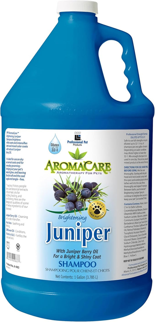 PPP AromaCare Brightening Juniper Shampoo for Dogs - Enhances Fur & Coat Color - Juniper Berry Extract & Aloe Vera - 1 Gallon