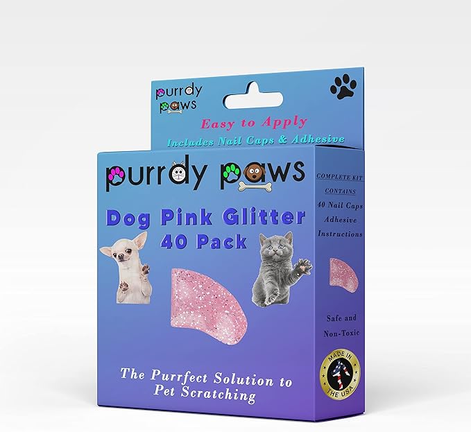 40-Pack Soft Nail Caps for Dogs Claws Pink Glitter Small