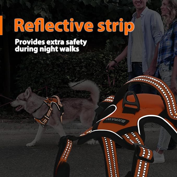 Dog Harness,No Pull Pet Harness Adjustable Reflective Pet Harness Easy Control Handle for Small to Large Dogs Soft Padded Puppy Vest (Orange, Medium)
