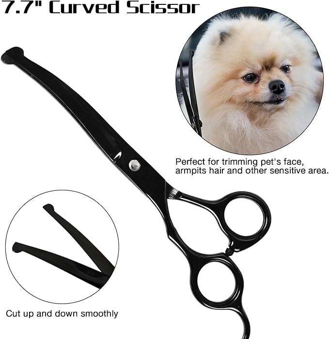 Professional Dog Grooming Scissors with Safety Round Tips, 6 in 1 Dog Grooming Scissors Kit, 4CR Stainless Steel Professional Pet Grooming Shears for Dog, Sharp and Durable, Black