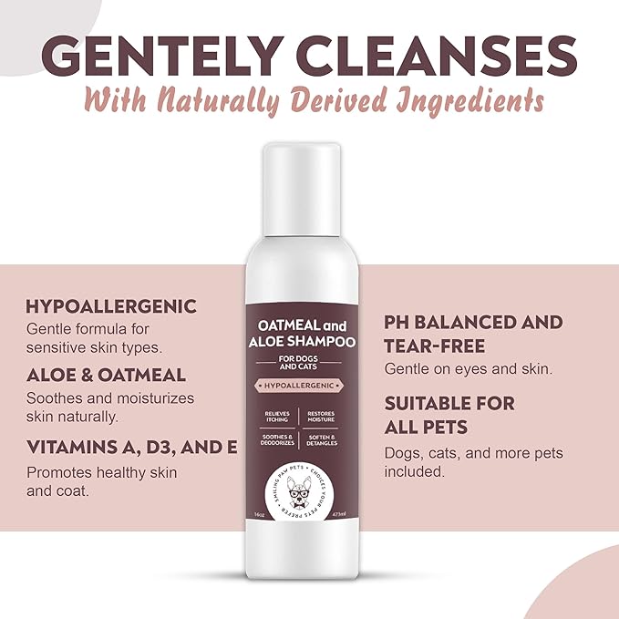 Smiling Paws Pets Oatmeal & Aloe Pet Shampoo with Pet Brush, 16oz, Fresh & Clean Scent