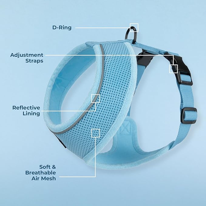 Voyager Aerolite No Pull Mesh Dog Harness with Lightweight, Soft, Breathable, Reflective Stitching, and Adjustable Straps for Walking, Running, Training, Heavy Duty and Durable - Baby Blue, XL