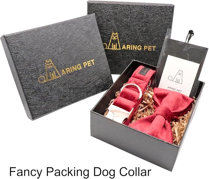 ARING PET Velvet Dog Collar-Soft Bowtie Dog Collars with Metal Buckle, Cute&Comfortable Christmas Red Dog Collar with Bow for Small Medium Large Dogs