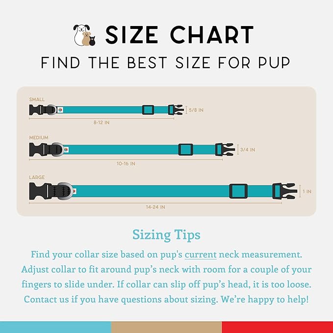 Dog Collar, Lightweight, Heavy Duty Dog Collar with Buckle, Fabric Pet Collar, Breathable & Adjustable Puppy Collar, Dog Collars for Small Dogs (Turquoise, Small - 8-12 Inch) - Wildebeest