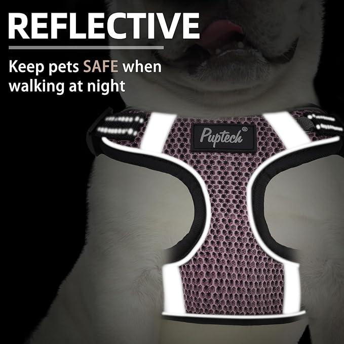 PUPTECK No Pull Dog Harness and Leash Set Reflective No Choke Step in Puppy Halter for XS Small and Medium Sized Dogs, LightPink, Breathable Mesh, S