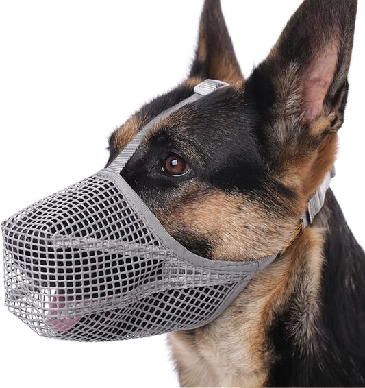 Mayerzon Dog Muzzle, Soft Mesh Covered Muzzles for Small Medium Large Dogs, Poisoned Bait Protection Muzzle with Adjustable Straps, Prevent Biting Chewing and Licking Grey