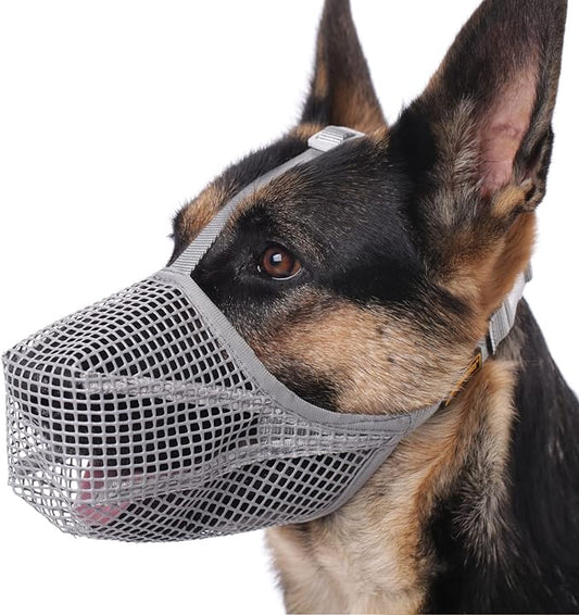 Mayerzon Dog Muzzle, Soft Mesh Covered Muzzles for Small Medium Large Dogs, Poisoned Bait Protection Muzzle with Adjustable Straps, Prevent Biting Chewing and Licking Grey