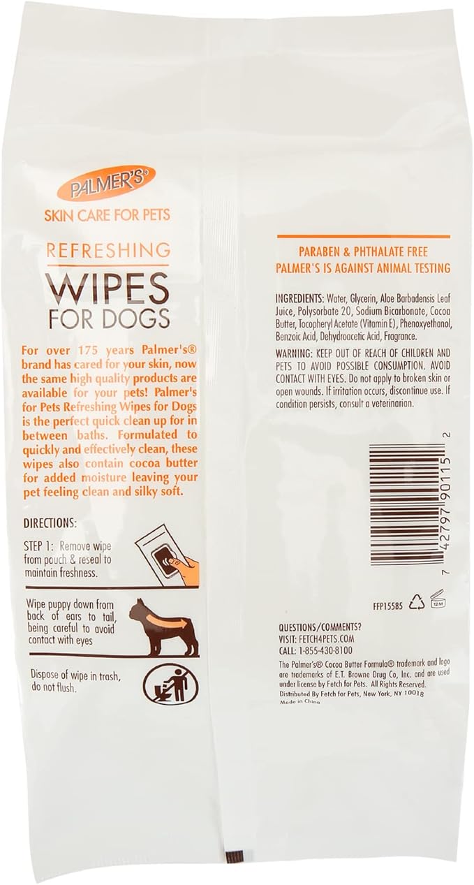 Palmer's for Pets Coconut Oil Refreshing Wipes for Puppies - Palmers Puppy Wipe for Gentle Grooming, 100 Count