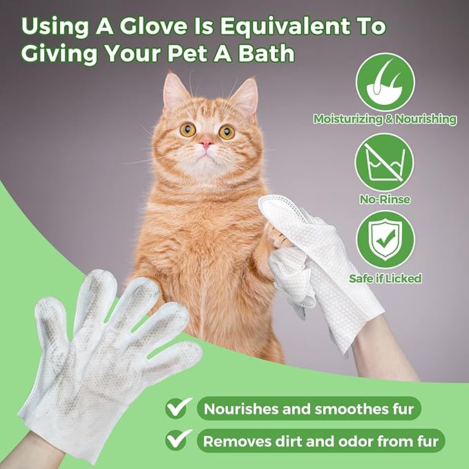 Vannon Extra Thick Pet Bathing Wipes for Dogs & Cats, Cleaning & Odor-Controlling Grooming Gloves, Nourish Fur Glove Wipes for Daily Care and Traveling, Rinse Free, Coconut Scent, 2 Pack, 12 PCS
