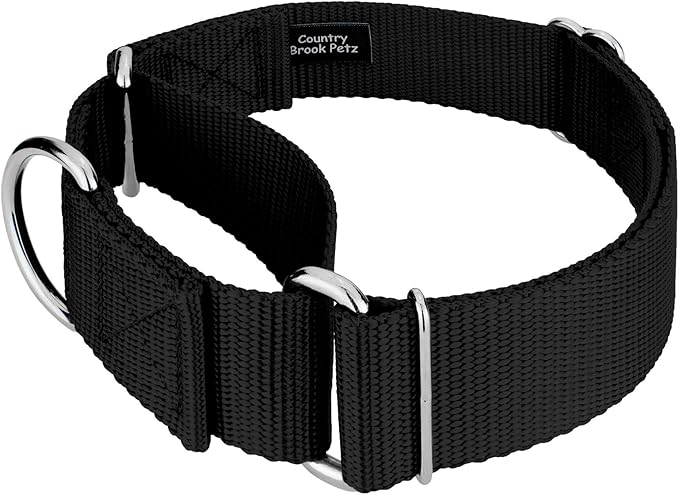 Country Brook Petz 1 1/2 Inch Martingale Heavy Duty Nylon Adjustable Dog Collar for Small, Medium, Large Breeds - Vibrant 17 Color Selection (Black, Extra Large)