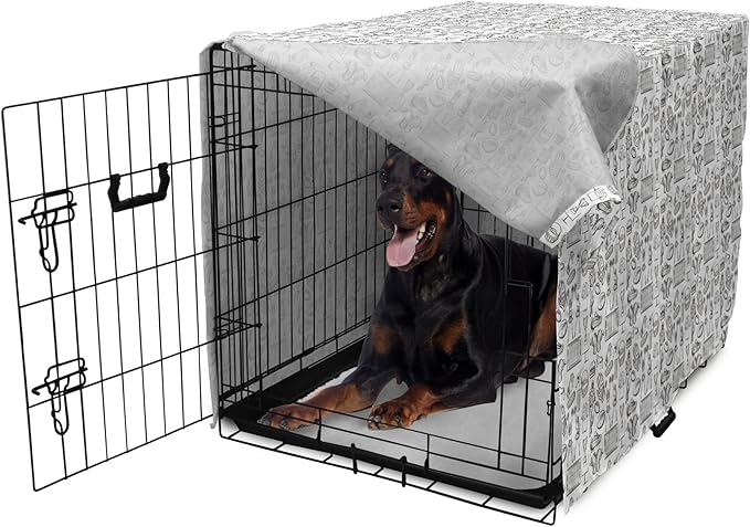 Lunarable Football Dog Crate Cover, Cup Ball Cheerleader Player Sneakers Sports Equipment Sketch Pattern, Easy to Use Pet Kennel Cover for Medium Large Dogs, 42 Inch, Charcoal Grey and White