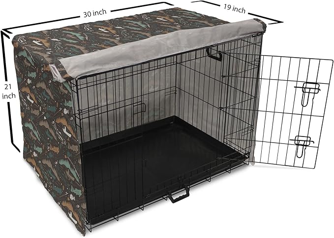 Ambesonne Fishing Theme Dog Crate Cover, Pattern of Nautical Elements with Fish Fisherman Lures Trees Rods, Easy to Use Pet Kennel Cover for Cats & Medium Dogs, 30 Inch, Dark Taupe Multicolor