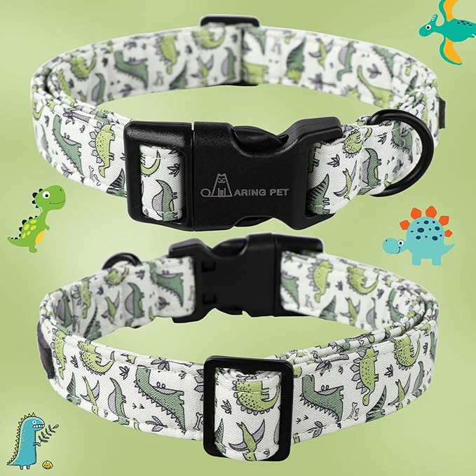 ARING PET Dinosaur Dog Collar-Cute Dog Collar for Small Dogs, Adjustable Comfortable Cotton Boy Dog Collars for Small Medium Large Dogs, Small
