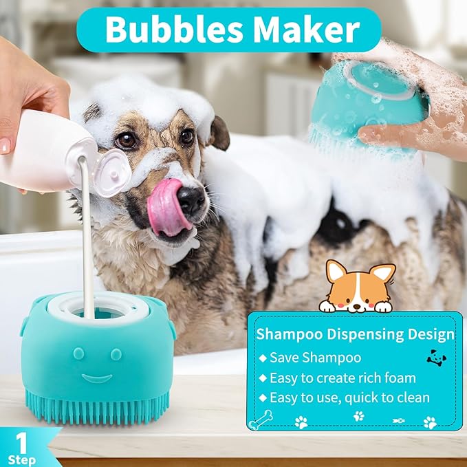 Comotech 3PCS Dog Bath Brush | Dog Shampoo Brush | Dog Scrubber for Bath | Dog Bath Brush Scrubber | Dog Shower/Washing Brush with Adjustable Ring Handle for Short&Long Haired Dogs (Blue Green Gray)