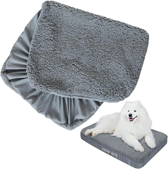 Dog Bed Covers 2 Pack Soft Plush Replacement Washable, Waterproof Dog Bed Liner Grey, Dog Mattress Cover, Pet Bed Cover 44x35 Inches, for Dog/Cat, Cover Only