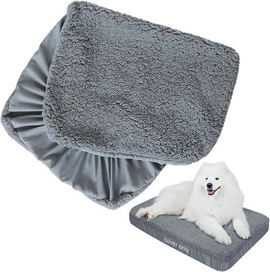 Dog Bed Covers 2 Pack Soft Plush Replacement Washable, Waterproof Dog Bed Liner Grey, Dog Mattress Cover, Pet Bed Cover 44x35 Inches, for Dog/Cat, Cover Only
