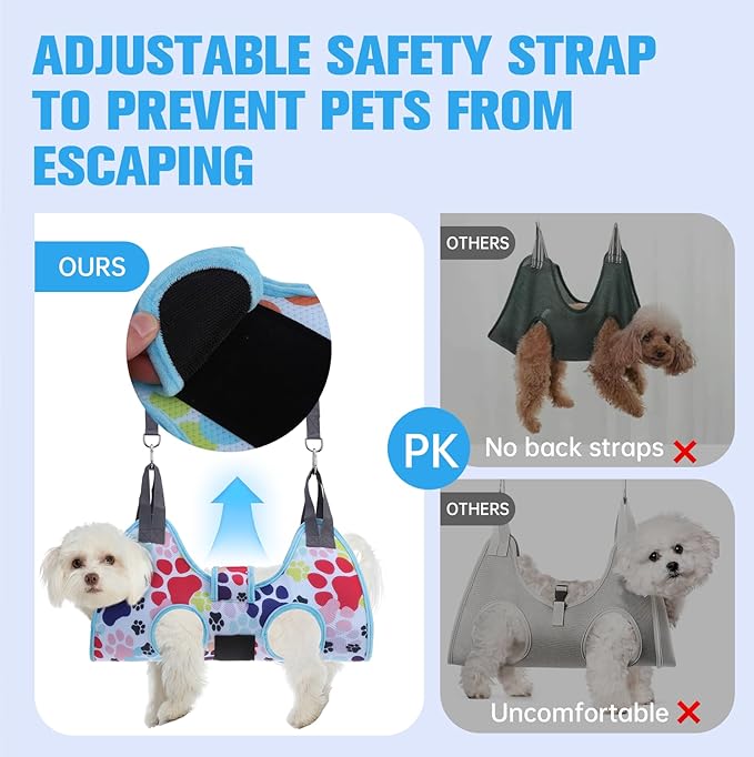 PAWCHIE Dog Grooming Hammock Harness for Dogs & Cats with Pet Nail Clipper Trimmer - Cat Hanger Sling for Trimming Clipping Nails- Dog Hammock Restraint Bag for Small Medium Large Dog, Blue S