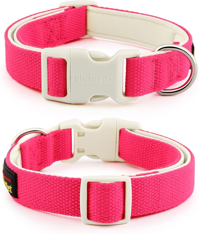 Plutus Pet Cotton Dog Collar, Heavy Duty Collar with Soft Padding, Adjustable and Comfortable for Small Medium and Large Dogs, Hot Pink, L
