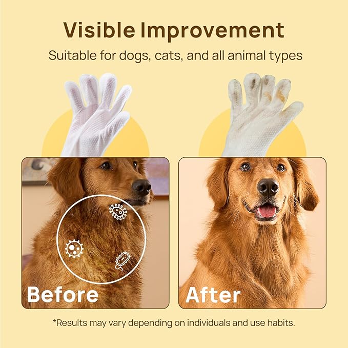 HICC PET Cleaning Glove Wipes for Dogs & Cats, Hypoallergenic Dog Wipes Cleaning Deodorizing, Remove Dirt, Nourish Sooth Fur and Eliminate Odors, Pet Grooming Bath Wipes for Daily Care (Rose)