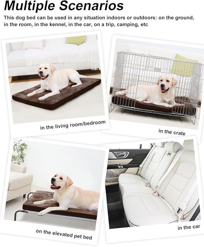 Dog Crate Bed for Large Size Dogs,Washable Dog Kennel Pad Ultra Soft Pet Sleeping Mat for Cages,Anti-Slip Bottom,35x22 inch,Brown