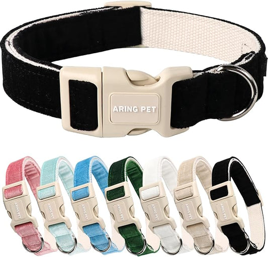 ARING PET Dog Collar-Cotton Black Dog Collar for Small Dogs, Adjustable Lightweight Pet Collars with Quick Release Buckle for Small Medium Large Dog